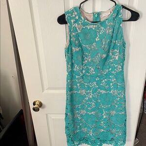 New York & Company Teal Floral Lace Mini Dress